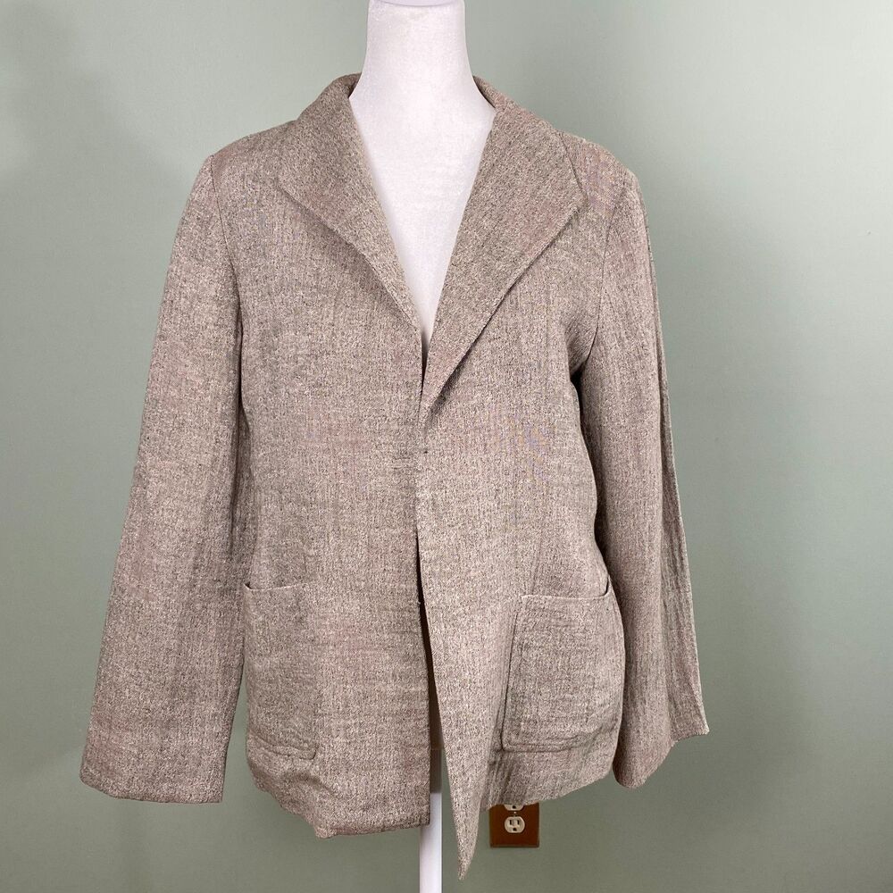Eileen Fisher Blazer Womens Small Cotton Linen Open Front Jacket Lightweight